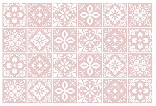 WALPLUS 24 Stück 15x15cm Sevilla Ligh Pink Spanish Wandfliesen Aufkleber Küchenrückwand Selbstklebende Fliesen Küche & Bad Dekoration Fliesenfolie Fliesenabziehbilder Fliesenfolie von WALPLUS