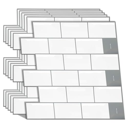 WALPLUS 12 Stück 30.5x15.4cm Metro Brick White Klebefliesen Bad Wandfliesen Selbstklebend Fliesen Selbstklebend 3D Fliesenaufkleber küche Bad Mosaikfliesen von WALPLUS