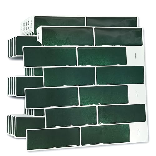 WALPLUS 3D Klebefliesen Küche Grün 30.5x30.5cm Fliesen Selbstklebend Fliesenfolie Küche Abnehmbare Fliesenaufkleber Bad Starke Haftung Klebe Fliesen Grüner Stein Küchenfliesen Überkleben 6 Stück von WALPLUS