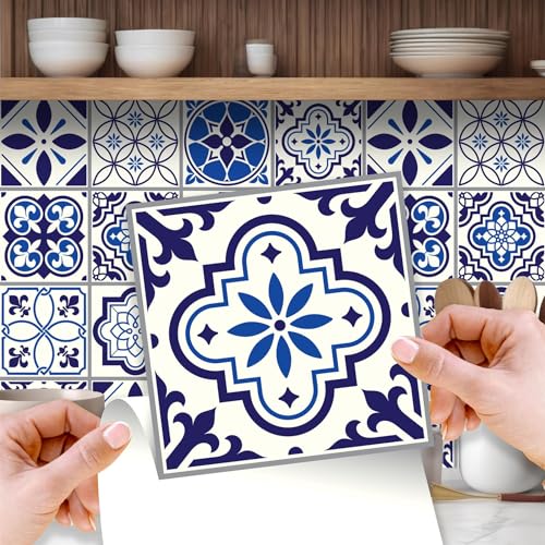 WALPLUS 48 Stück 15x15cm Spanisch & Marokkanisch Blau Weiß Wandfliesen Aufkleber Schälen und Kleben Backsplash Abziehbilder Startseite Dekore Aufkantung für Küche Badezimmer Kacheln Farbe auf Wand WALPLUS 48 Stück 15x15cm Spanisch & Marokkanisch Blau Weiß Wandfliesen Aufkleber Schälen und Kleben Backsplash Abziehbilder Startseite Dekore Aufkantung für Küche Badezimmer Kacheln Farbe auf Wand von WALPLUS