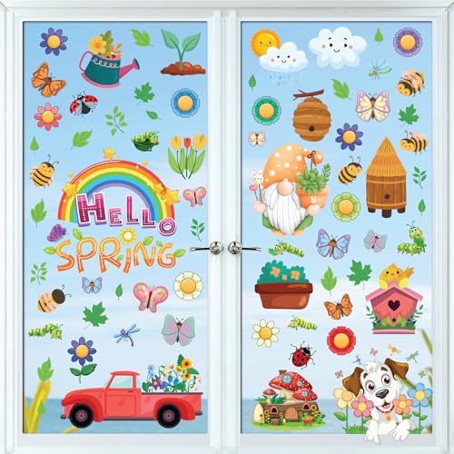 WALPLUS 75 Stück Fenstersticker Fensterbilder Selbstklebend Kinderzimmer Frühling Deko Interieur DIY Niedlicher Frühlingsvektor für Kinder von WALPLUS