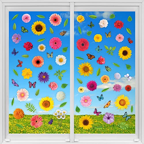 WALPLUS 90 Stück Sommerstrauß mit Schmetterlingen Fenstersticker Dekosticker Doppelseitig Static Cling Selbstklebende Wiederverwendbare Deko Glassticker Kinderzimmer Fenstersbilder von WALPLUS