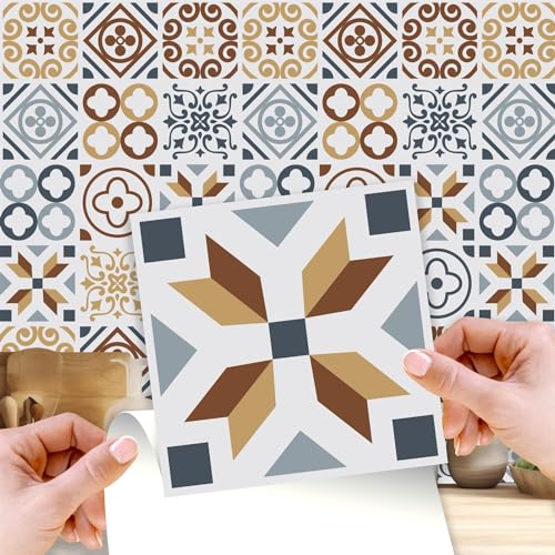 WALPLUS 96 Stück 15x15cm Azulejo Mehrfarbig Wandfliesen Aufkleber Schälen und Kleben Backsplash Abziehbilder Startseite Dekore Aufkantung für Küche Badezimmer Kacheln Farbe auf Wand Wohnen Zimmer von WALPLUS