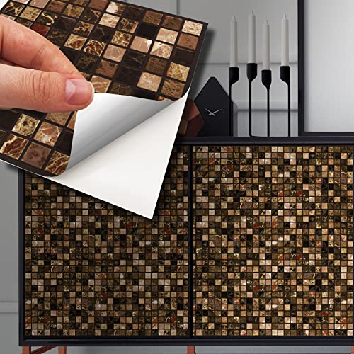 WALPLUS 96 Stück 15x15cm Metallischer brauner Marmor Mosaik Brown Aluminium Folie Wandfliesen Aufkleber Abziehen und Kleben Backsplash Abziehbilder Startseite Dekore Aufkantung für Küche Badezimmer von WALPLUS