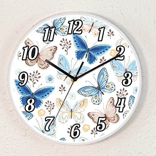 WALPLUS Butterflies Girls Room Children Colourful Wall Clock for Kids Easy to Read Vintage Schmetterlinge Baby Mädchen Zimmer Kinder Bunte Wanduhr, 25 x 25 x 5 cm von WALPLUS