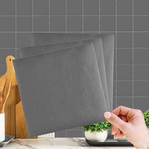 WALPLUS 50 Stück 15x15cm Grau Vinyl Fliesenaufkleber Selbstklebende Fliesen für Küche Badezimmer Küchenrückwand Fliesen Dekoration Mosaikfliesen von WALPLUS