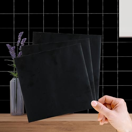 WALPLUS 50 Stück 15x15cm Schwarz Vinyl Fliesenaufkleber Selbstklebende Fliesen für Küche Badezimmer Küchenrückwand Fliesen Dekoration Mosaikfliesen von WALPLUS