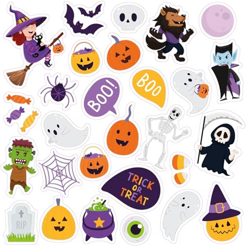 WALPLUS Gel Clings Abnehmbarer, wiederverwendbarer, doppelseitiger Druck für Kinder, Kleinkinder, Klassenzimmer, Kinderzimmer, Fenster, Display, gruselige Kreaturen, niedliche Halloween, 28 Stück, 18 von WALPLUS