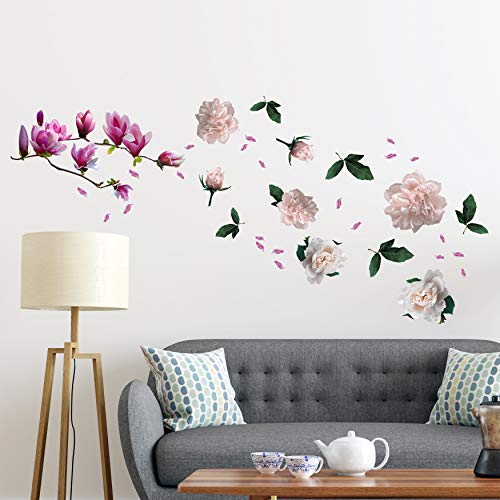 WALPLUS Große Magnolie mit Rosen, zum Abziehen und Aufkleben, selbstklebende Aufkleber, Vinyl, für Zuhause, Wohnzimmer, Büro, Dekorationen, für Kinder, Frühling und Ostern von WALPLUS