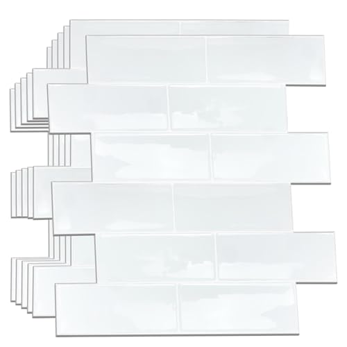 WALPLUS 3D Fliesenfolie Küche Fliesen Selbstklebend Abnehmbar 30.5x30.5 cm Fliesen überkleben Küche Einfaches Abziehen und Aufkleben 3D Klebe Fliesen Bad Brillantweiße 6 Stück von WALPLUS
