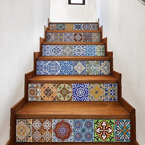 WALPLUS Vintage Spanische Fliesen Treppen Aufkleber, Mehrfarbig, 100 x 18 x 0.02 cm WALPLUS Vintage Spanische Fliesen Treppen Aufkleber, Mehrfarbig, 100 x 18 x 0.02 cm von WALPLUS