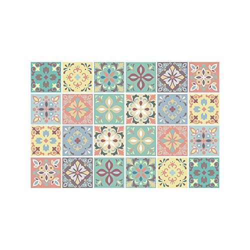 WALPLUS Selbstklebende Fliesenfolie Küche Abnehmbare Küchenfliesen überkleben Starke Haftung Klebe Fliesen Bad Küche Marbella Buntes Spanisch Mehrfarbig (24 Stück x 15x15cm) von WALPLUS