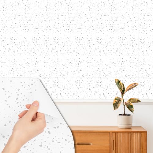 WALPLUS 24 Stück 15x15cm Terrazzo Holografie-Glitter Weiß White Aluminium Folie Wandfliesen Aufkleber Abziehen und Kleben Backsplash Abziehbilder Startseite Dekore Aufkantung für Küche Badezimmer von WALPLUS