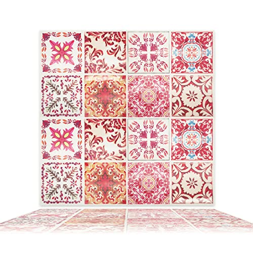 WALPLUS Wandfliesen Aufkleber 3D Moroccan Rose Red Mosaic Glossy 3D Sticker Tile 15.4 cm (6 in) - 16pcs fliesenaufkleber Klebefliesen Selbstklebende tapete Fliesenfolie Küche Schälen und Stick fliesen von WALPLUS