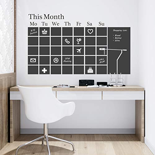 WALPLUS Wandtattoo, Kreidetafel-Kalender, 130 cm x 76 cm, selbstklebend, Vinyl, für Kinderzimmer, Schlafzimmer, Dekoration, Geschenk, Café, Hotels von WALPLUS