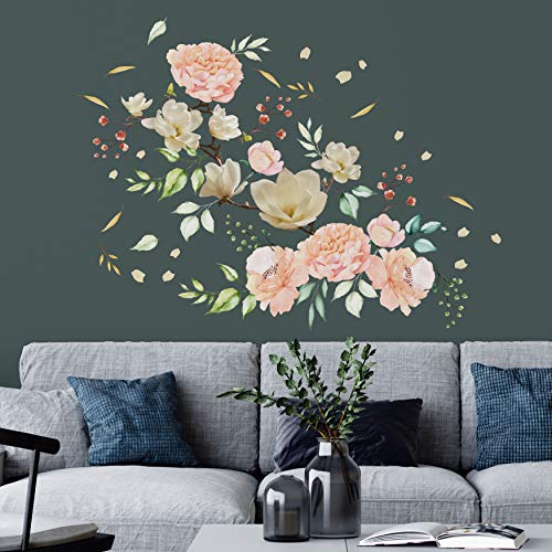 WALPLUS Weiße Magnolie mit rosa Aquarellblumen, zum Abziehen und Aufkleben, selbstklebende Aufkleber, Kunst, Vinyl, Zuhause, Wohnzimmer, Büro, DIY, Kinder, Frühling, Osterdekoration von WALPLUS