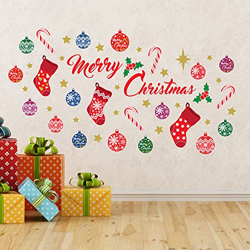 wallflexi Weihnachtsschmuck Wand Sticker "Frohe Weihnachten Dekoration Set" 165,3 Aufkleber Wohnzimmer Kinder Kindergarten Restaurant Cafe Hotel Home Décor, mehrfarbig von WALPLUS