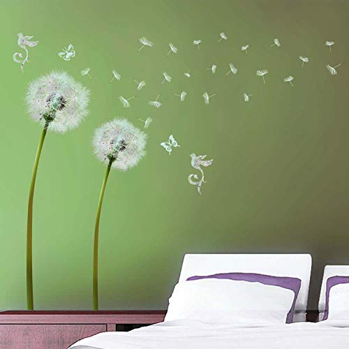 Walplus 50x70 cm Wand Sticker Fliegende Löwenzahn Abnehmbare Selbstklebend Wandkunst Aufkleber Vinyl Heim Dekoration DIY Wohnzimmer Schlafzimmer Büro Dekor Tapete Kinderzimmer Geschenk, Grün Weiß von WALPLUS