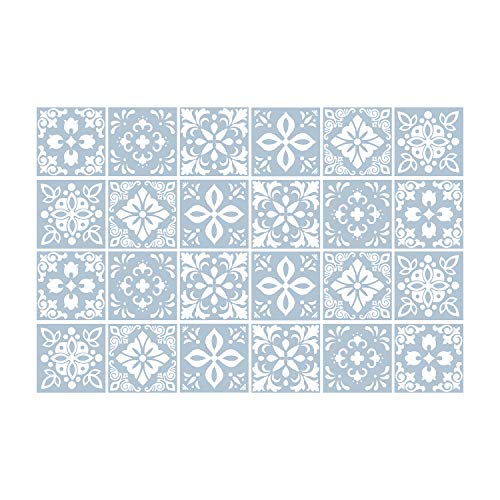 WALPLUS 24 Stück 15x15cm Triana Blue Cemente Spanish Wandfliesen Aufkleber Küchenrückwand Selbstklebende Fliesen Küche Bad Dekoration Fliesenfolie Fliesenabziehbilder von WALPLUS