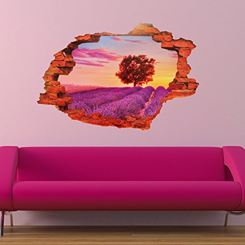 Walplus Wandaufkleber, selbstklebend, entfernbar, Lavendelblüten in der Sonne, 3D, 90 x 60 cm, Mehrfarbig von WALPLUS
