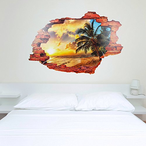 Walplus Wandaufkleber, selbstklebend, entfernbar, Palme am Strand, 3D, 90 x 60 cm, Mehrfarbig von WALPLUS