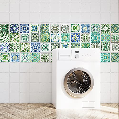 Walplus Wandaufkleber Ablösbar Selbstklebend Wandbild Kunst Aufkleber Home Dekoration Wohnzimmer Schlafzimmer Küche Tapete Türkischer Grün Mosaik Sticker 10cm X 10cm, 24 Stück von WALPLUS