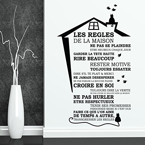 Walplus Wandsticker "House Rules – Französisch" abnehmbarer selbstklebend Wand Wandbild Art Home Wohnzimmer Küche Décor Restaurant Cafe Hotel Dekoration, Schwarz von WALPLUS
