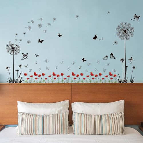 wallflexi Wand Sticker Mohn Garten Wandmalerei Aufkleber Kunst Wohnzimmer Kindergarten Schule Restaurant Hotel Café Büro Dekor Wohndeko, Mehrfarbig von WALPLUS
