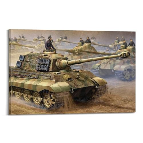 WALS Vintage WW2 Panzer Poster Deutscher König Tiger Panzer (Henschel Turm und Porsche Turm), dekorative Leinwand, Familienschlafzimmer, Kunstwerk, Bild, Gemälde, 30 x 45 cm von WALS