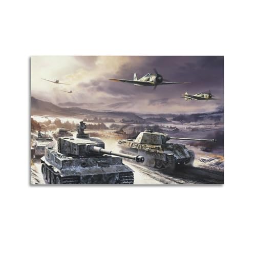 WALS Vintage WW2 Panzer Poster Tiger Main Battle Tank Dekorative Leinwand Familie Schlafzimmer Kunstwerk Bild Gemälde 60 x 90 cm von WALS
