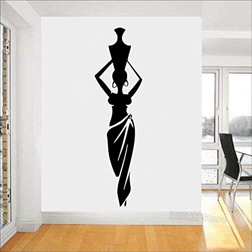 Afrikanische Frau Mädchen Vinyl Wandaufkleber Wohnzimmer Afrika Kultur Tanzstil Pitcher Vase Wandtattoo Wohnkultur Muster 30x110 cm von WALSITK