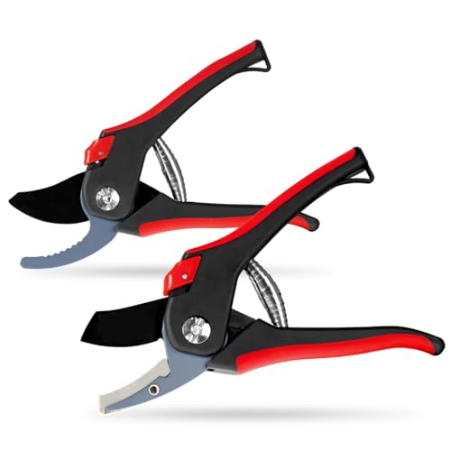 WALTER Gartenschere 2er Set - Bypass- und Amboss-Schere, ergonomische Soft-Grip-Griffe, gehärtete Edelstahlklingen, präzise und kraftvolle Schnitte, ideal für Blumen und Äste von WALTER