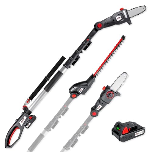 WALTER Li-Ion Akku-Hochentaster/Heckenschere 20 V, 2 in1 Kombigerät für perfekten Baum- und Strauchschnitt und zum Trimmen von Büschen, inklusive verstellbarer Teleskopstange und bequemen Schultergurt von WALTER