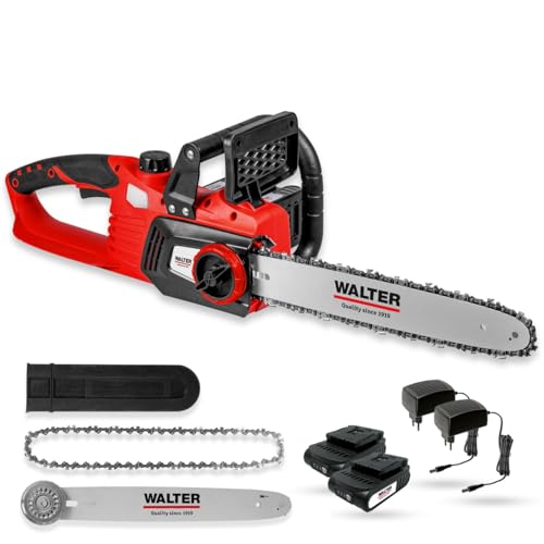WALTER Li-Ion Akku-Kettensäge 40 V brushless, Kettengeschwindigkeit 13 m/s, Schnittlänge 350 mm, kraftvolle Leistung, leichte Handhabung, ca. 30 min Laufzeit, inkl. Schwert, Sägekette und 2 Akkus WALTER Li-Ion Akku-Kettensäge 40 V brushless, Kettengeschwindigkeit 13 m/s, Schnittlänge 350 mm, kraftvolle Leistung, leichte Handhabung, ca. 30 min Laufzeit, inkl. Schwert, Sägekette und 2 Akkus von WALTER