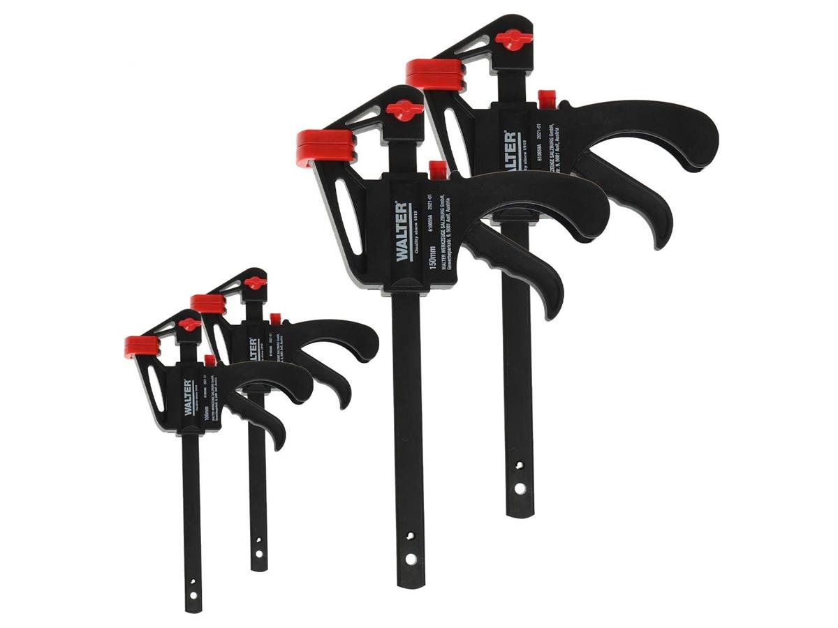 WALTER Spannzwinge Schnellspannzwingen 4 tlg., Mit einem Handgriff werden Schnellspannzwingen zum Spreizer umgebaut WALTER Spannzwinge Schnellspannzwingen 4 tlg., Mit einem Handgriff werden Schnellspannzwingen zum Spreizer umgebaut von WALTER