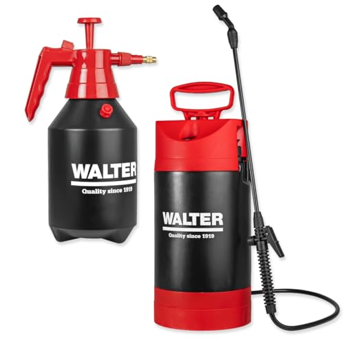 WALTER Sprühgeräte Set 1,5 + 5 Liter – Drucksprüher für Garten & Haushalt mit Verstellbarer Düse, 3 bar Druck & Sicherheitsventil – Sprüher für Pflanzenschutz & Reinigung von WALTER