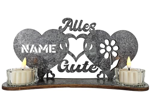 Waluna® Geburtstagsgeschenk Teelichthalter personalisiert mit Name und Alter oder Datum Herzen Alles Gute zum Geburtstag Deko in 12 Farben kerzenhalter Gechenk Tischdeko (Alles Gute) von WALUNA