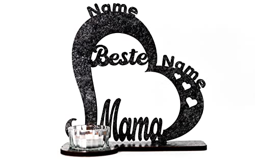 Waluna® Beste Mama Muttertagsgeschenk Herz Teelichthalter personalisiert mit Zwei Namen Herzen zum Muttertag Geburtstag mit Kerze in 12 Farben kerzenhalter von WALUNA