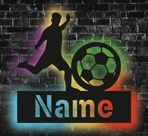 Waluna® Fussballer mit Name, LED Geschenke für Fußball-er Jungen Deko - Nachtlicht Gaming USB Lampe personalisierte Fußball Deko in 12 Holzarben von WALUNA