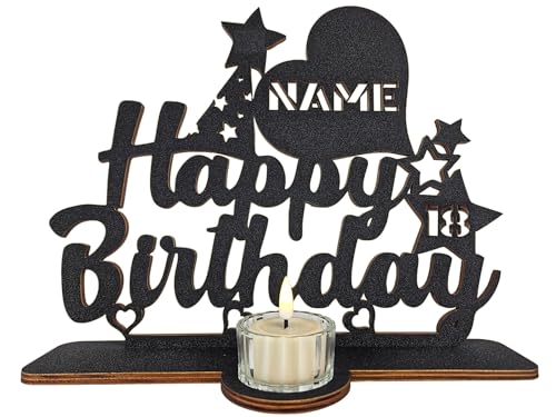 Waluna® Geburtstagsgeschenk Teelichthalter personalisiert mit Name und Alter Herzen Happy Birthday Deko in 12 Farben kerzenhalter Gechenk Tischdeko (Happy Birthday) von WALUNA