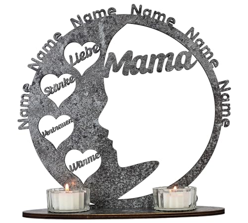 Waluna® Lebensbaum Mama Geschenk zu Weihnachten Geschenk Teelichthalter personalisiert mit bis zu 6 Namen Familienbaum zum Muttertag Stammbaum mit Kerzen in 12 Farben Tischdeko von WALUNA