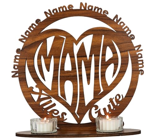 Waluna® Mama Lebensbaum Teelichthalter Muttertagsgeschenk personalisiert mit bis zu 6 Namen Familienbaum zum Muttertag Stammbaum mit Kerzen in 12 Farben Tischdeko von WALUNA
