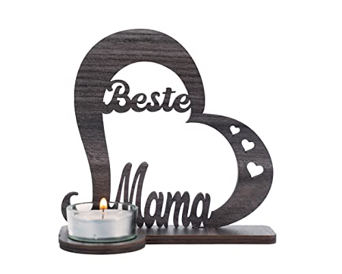 Waluna® Muttertagsgeschenk Teelichthalter Beste Mama Tischdeko Herz für Mama perfekt als Danksagung für Muttertag Mutti Geburtstaggeschenk zum Geburtstag für Sie (Lava) von WALUNA