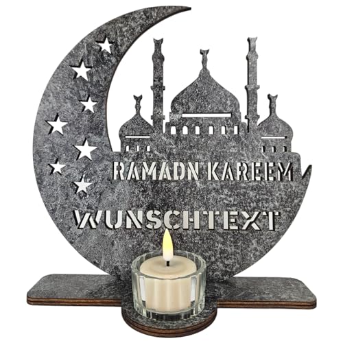 Waluna® Ramadan Kareem mit wunschtext Islamische Ramdan Deko Muslimische Geschenke Stern Mond Teelichthalter ideal als Tischdeko oder als Geschenk in 12 Farben von WALUNA