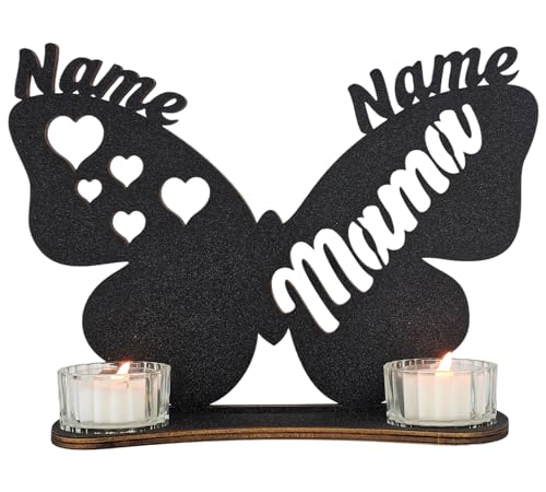 Waluna® Schmetterling Mama Muttertagsgeschenk personalisiert mit 2 Namen Herzen Teelichthalter zum Muttertag Geburtstag kerzenhalter inkl. Kerze in 12 Farben von WALUNA