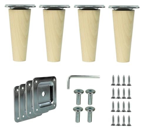 WAMAK 4X Holz Schrank Beine - Massivholz Möbelfüße, konisch oder gerade, ideal als Möbelbeine für Schränke, Tische, Regale sowie Betten, Sofas – Stabilität und stilvolles Design (Gerade 10 cm) von WAMAK