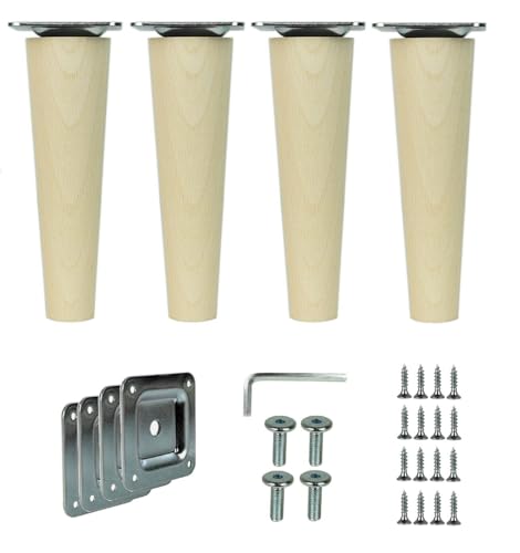 WAMAK 4X Holz Schrank Beine - Massivholz Möbelfüße, konisch oder gerade, ideal als Möbelbeine für Schränke, Tische, Regale sowie Betten, Sofas – Stabilität und stilvolles Design (Gerade 15 cm) von WAMAK