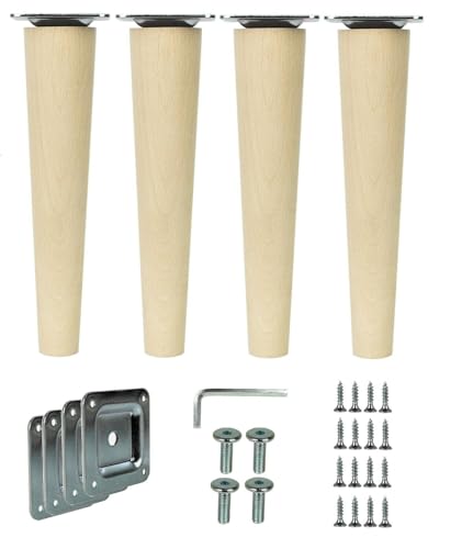 WAMAK 4X Holz Schrank Beine - Massivholz Möbelfüße, konisch oder gerade, ideal als Möbelbeine für Schränke, Tische, Regale sowie Betten, Sofas – Stabilität und stilvolles Design (Gerade 20 cm) von WAMAK