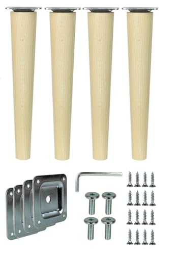 WAMAK 4X Holz Schrank Beine - Massivholz Möbelfüße, konisch oder gerade, ideal als Möbelbeine für Schränke, Tische, Regale sowie Betten, Sofas – Stabilität und stilvolles Design (Gerade 25 cm) von WAMAK