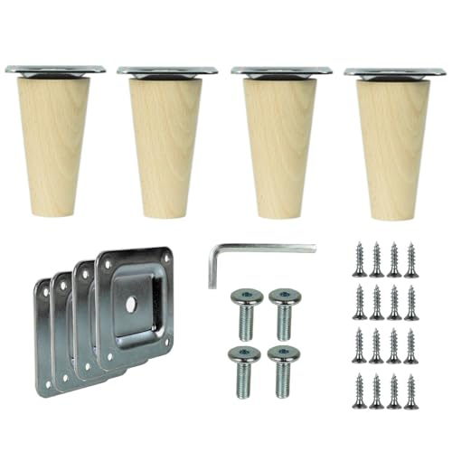 WAMAK 4X Holz Schrank Beine - Massivholz Möbelfüße, konisch oder gerade, ideal als Möbelbeine für Schränke, Tische, Regale sowie Betten, Sofas – Stabilität und stilvolles Design (Gerade 8 cm) von WAMAK
